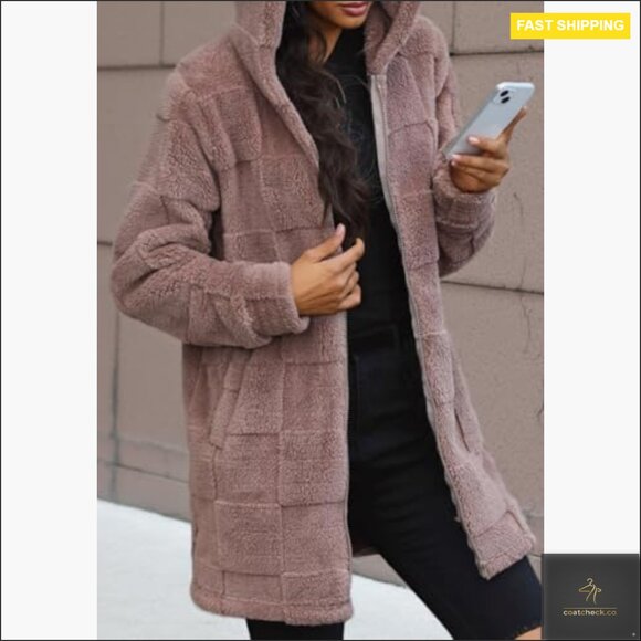 Oversized Sherpa Hoodie Jacket Fuzzy Fleece Long Zip Up Winter Teddy Coat - Picture 6 of 7